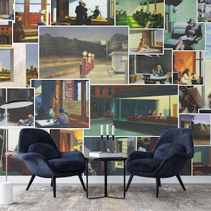 Edward Hopper Wallpaper Paintings Collage Mural Peel 'n Stick Wallpaper Retro Vintage Artwork Wallpaper Bedroom Living Room Office Wall Art