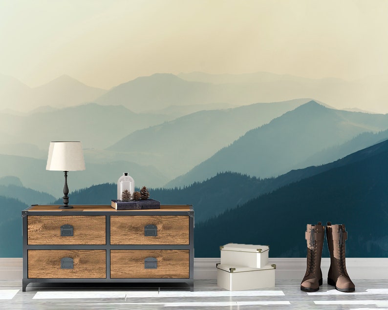 Printable Peel & Stick Vinyl Wallpaper Mountains Mural Etsy