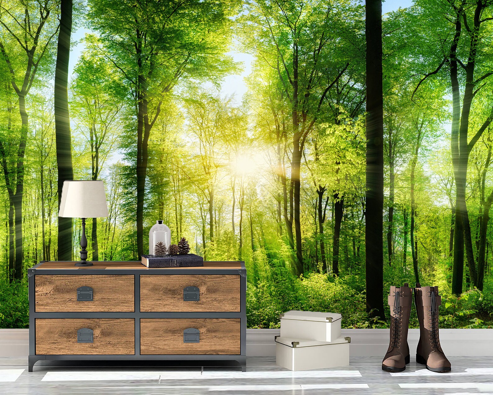Beautiful Green Sunny Forest Wall Mural Peel and Stick Vinyl - Etsy