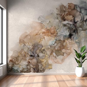Carta da parati murale in marmo acquerello astratto staccabile e attaccabile / non incollata, eleganti carte da parati moderne per camera da letto, soggiorno, ufficio, carta da parati di lusso