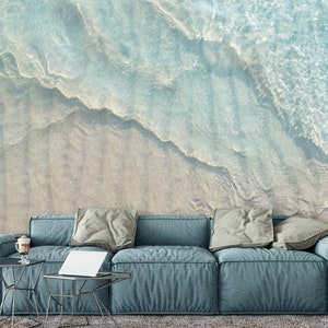 Clear Turquoise Sea Water Wallpaper Peel and Stick Wall Mural Coastal Wallpaper Beach Sea Wave Nautical Wallpaper Yoga Relax Wallpaper Mural