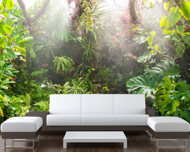 Rainforest Greenery Mural Wallpaper Peel and Stick Nature - Etsy