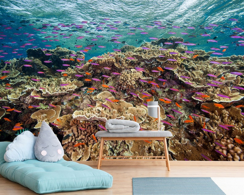 Coral Reef Wall Mural, Underwater Ocean Wallpaper, Tropical Fish Wall ...