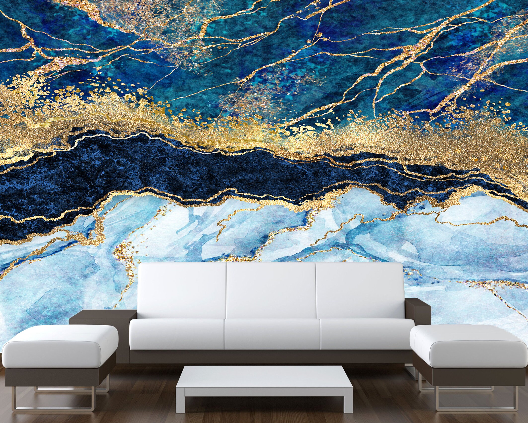 Blue Wall Mural Marble Wallpaper Peel and Stick Dark Navy Blue Abstract ...