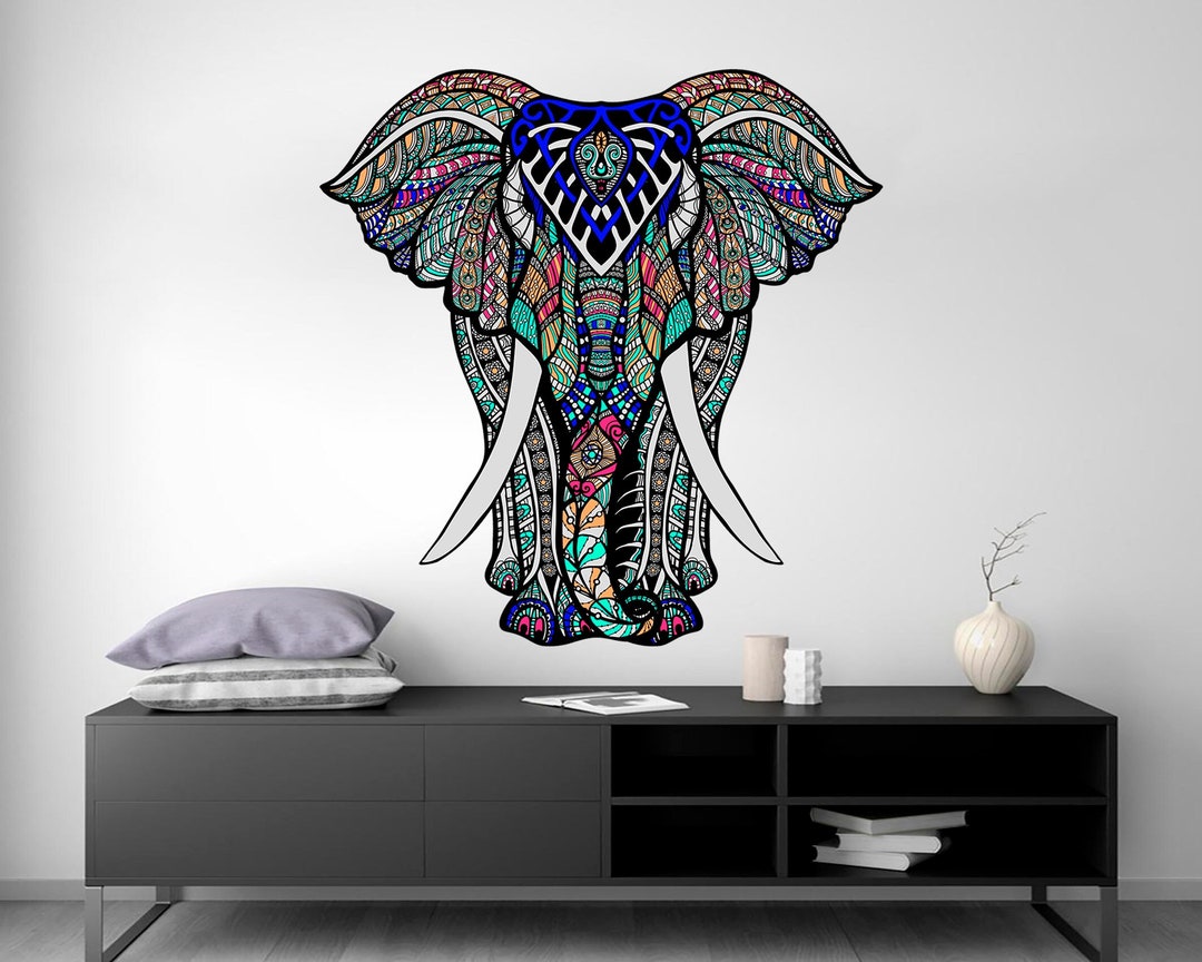 Mandala Elephant Wall Sticker Indian Wall Decor Elephant Wall Etsy