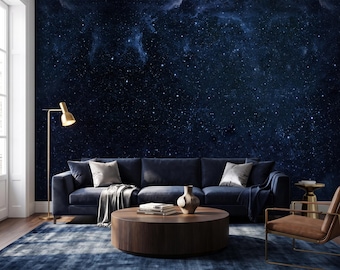 Blue Starry Sky Mural Wallpaper Space Wall Mural Bedroom Wallpaper Peel and Stick