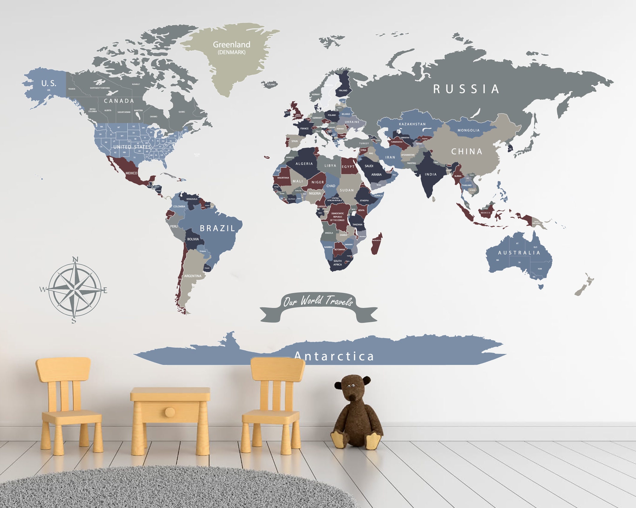Extra Large World Map Decal Blue World Map Sticker Travel Map Push Pin ...