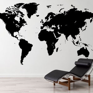 Black World Map Wall Decal Huge World Map Wall Sticker Travel Map of World Wall Decor Abstract Global Atlas Wall Art Tourist Agency Decor