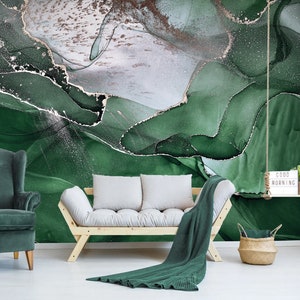 Emerald Green Wall Mural Abstract Wallpaper Peel and Stick - Etsy