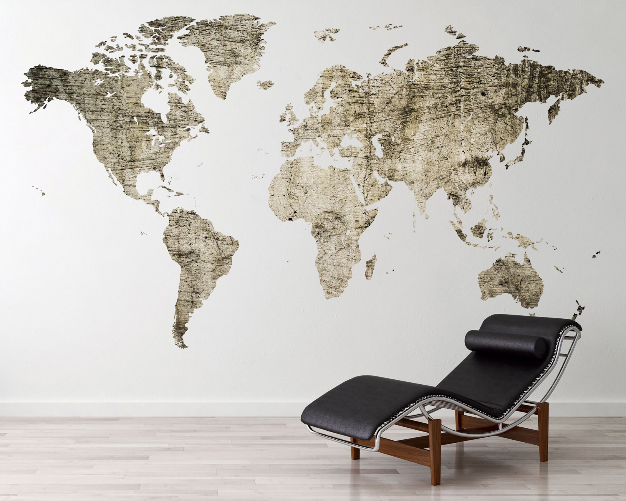 World Map Wall Sticker Large Map Decal Vintage Map Wall Decor Print ...