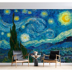 Bedroom Mural Wallpaper Van Gogh Starry Night Peel and Stick Abstract Painting Landscape Wall Mural Night Scenic Wallpaper Modern Home Decor