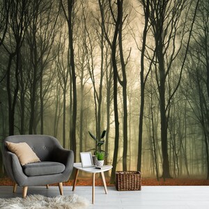 Papier peint forêt brumeuse forêt brumeuse décoration murale chambre à coucher papier peint naturel papier peint arbres mystiques papier peint couloir