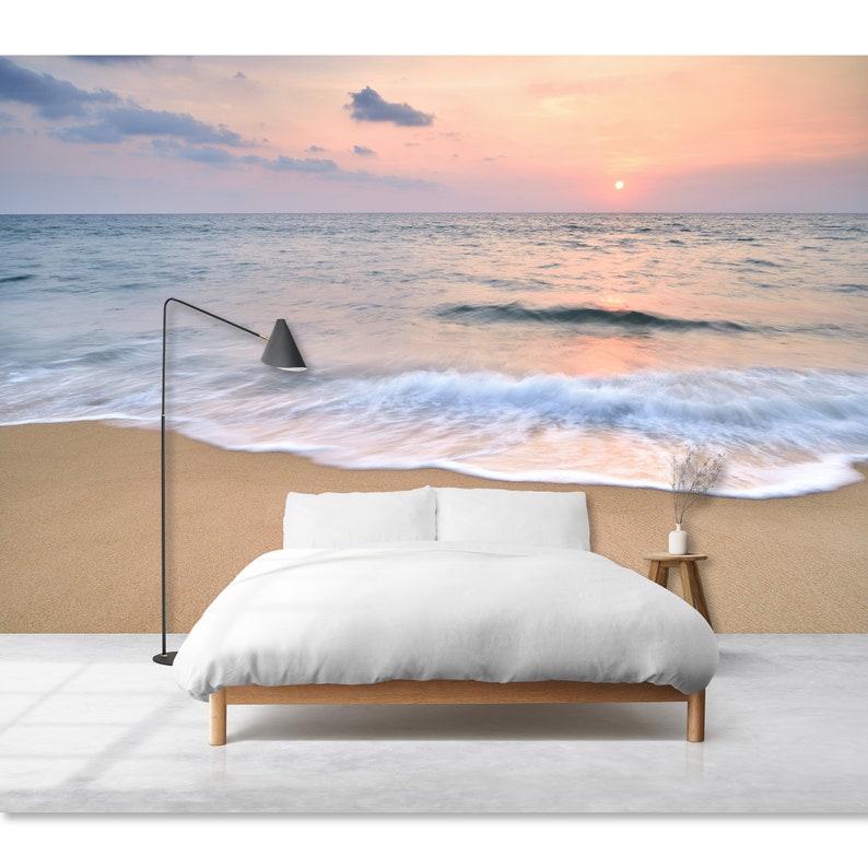 Sunset Beach Wallpaper Peel and Stick Coastal Wall Mural Sea Wall Decor ...