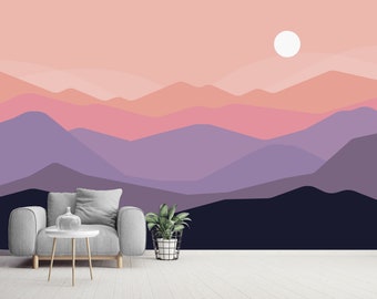 Berg Wandbild Tapete schälen und aufkleben / traditionell, minimalistische Landschaft Silhouette Wallpaper, Berge Ombre Akzent Wand Papier Wandbild