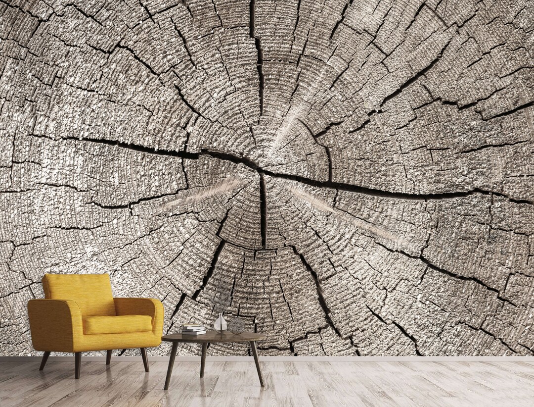 Wall Mural Beige Tree Stump Wallpaper Wood Background Peel and Stick