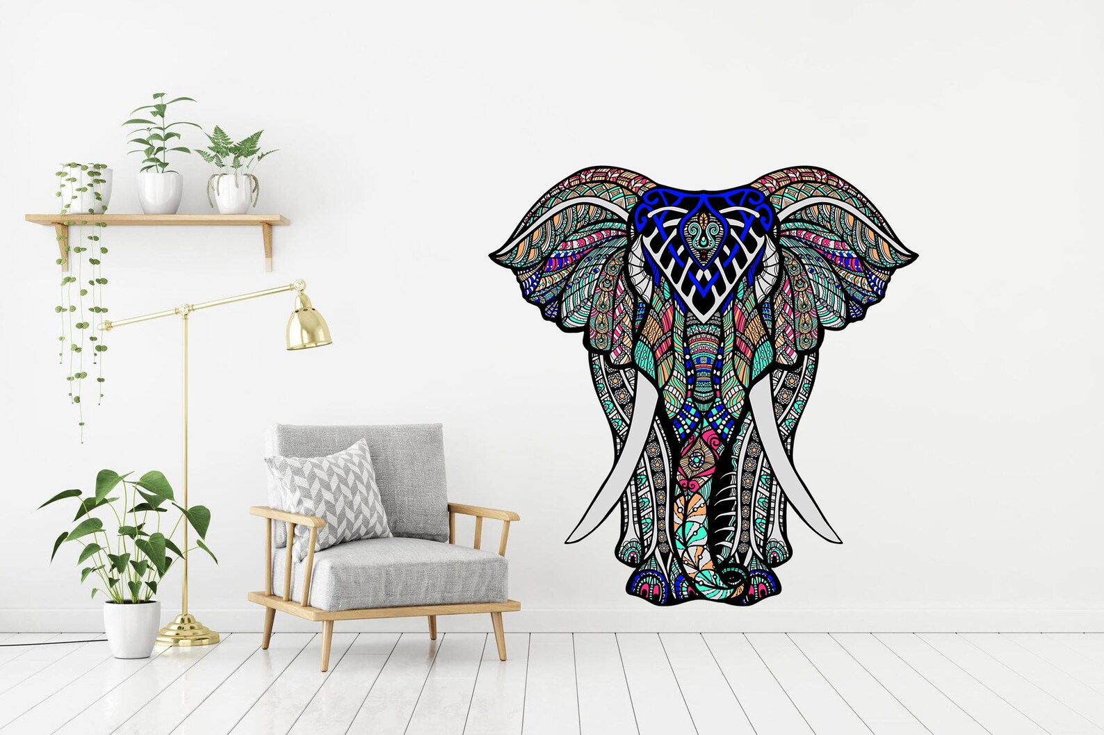 Elephant Decal Elephant Wall Art Colorful Elephant Home Wall Etsy