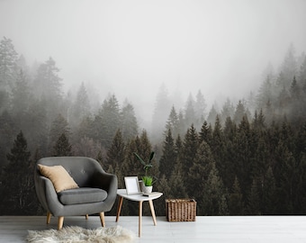 Wald Landschaft Tapete Nebligen Bergwald Schälen und aufkleben Tapete Wandbild Nebligen Wald Tapete Schlafzimmer Wohnzimmer Natur Druck