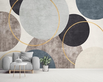 Papel pintado circular contemporáneo / Mural de pared minimalista estilo boho para espacios creativos