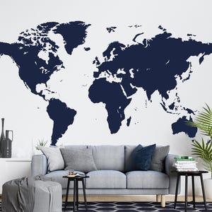 Blaue Weltkarte Großer Wandaufkleber Vinyl-Wandaufkleber - Dunkelblaue Abstrakte Weltkarte Große Weltkarte Aufkleber Büro Wanddekoration Wohnkultur