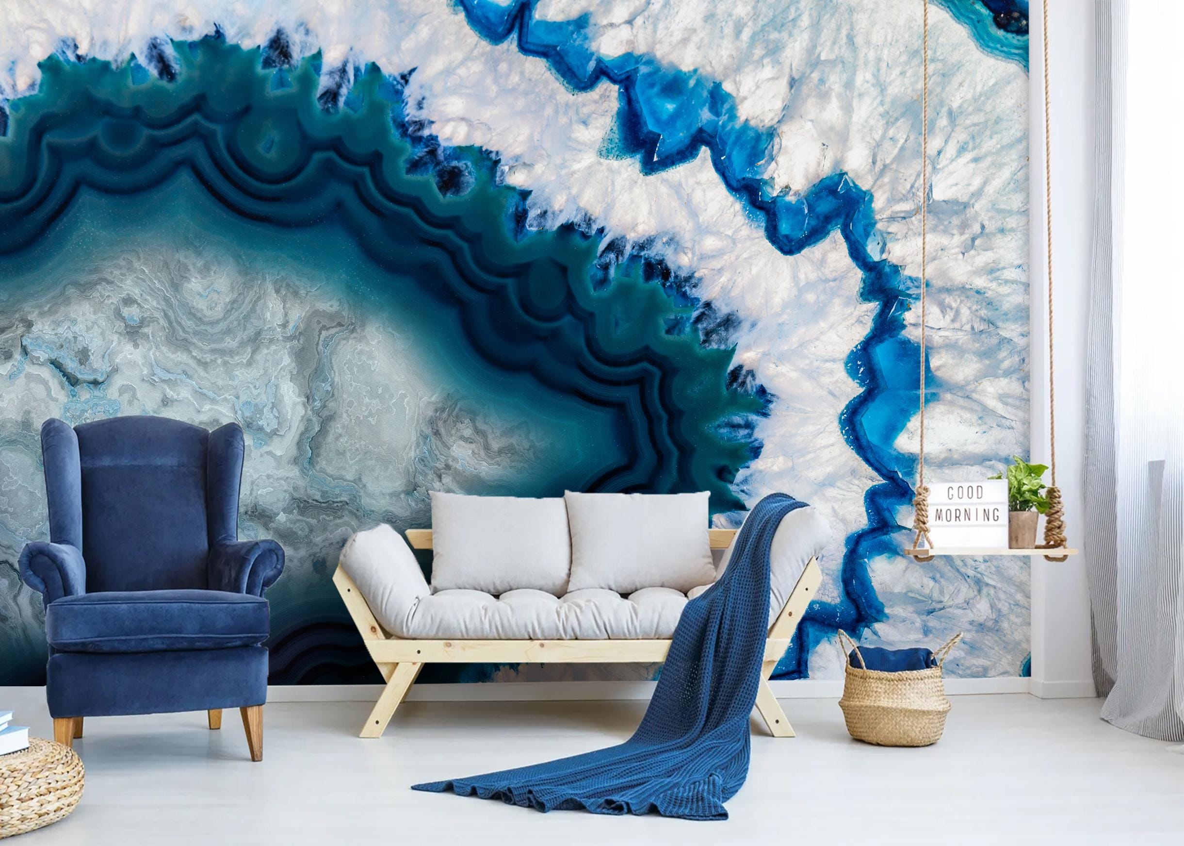 Blue Agate Geode Abstract Wall Mural Peel and Stick Print Wallpaper ...