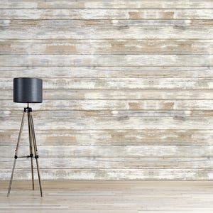 Distressed Wood Planks Mural Wallpaper Rustic Shiplap Wall Mural Print Wood Look Wall Decor Peel and Stick Beige Wall Paper Farmhouse Print