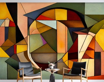 Vintage Geometrische Tapete Buntes Mosaik Wandbild Abstrakte Mehrfarbige Tapete Schälen und aufkleben / Ungeklebter Akzent Tapete Wanddekor