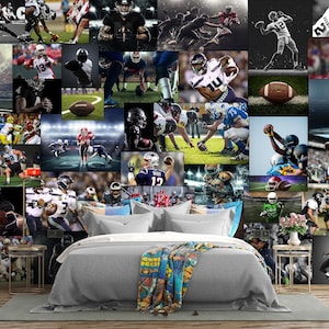 American Football Mural Peel and Stick Vinyl Wallpaper Football Fan Gift Boy Room Gym Wall Decor Home Gym Wall Mural Sports Room Wallpaper