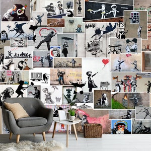 Graffiti Schälen und Stick Tapete Street Art Wandbild Collage Tapete Moderne Kunst Wanddekor Schlafzimmer Wohnzimmer Akzent Wandpapier Druck