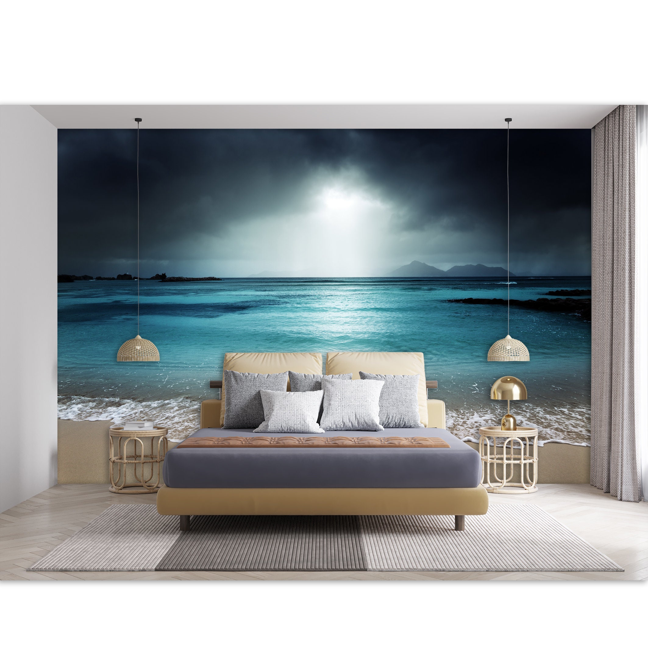 Papel pintado de playa de tormenta Papel pintado de mar Papel pintado de  costa Mural de pared Papel pintado tropical para dormitorio Papel pintado  de naturaleza marina despegable y pegable Mural grande -, image size:2126x2126