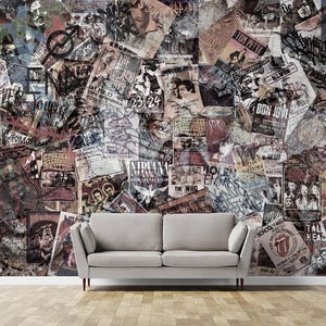 Vintage Wallpaper Music Concert Posters Wall Mural Collage Wallpaper Peel and Stick Street Art Graffiti Wallpaper Bar Music Club Wall Decor