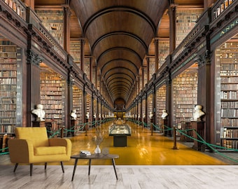 Vintage Library Hall Mural Wallpaper for Book Lovers & Reading Rooms Wall Decoration
