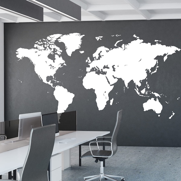Large White World Map Decal - Abstract Wall Sticker for Office & Travel Decor
