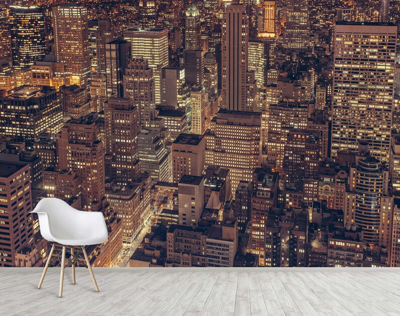 Night City Mural Wallpaper Urban Office Wall Decor Windows Etsy
