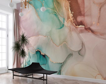 Wandbild Luxus Tapete Abstraktes Aquarell Marmor Tapete Peel n Stick Schlafzimmer Wohnzimmer Akzent Wanddekor Einfach zu installierende kundenspezifische Größe