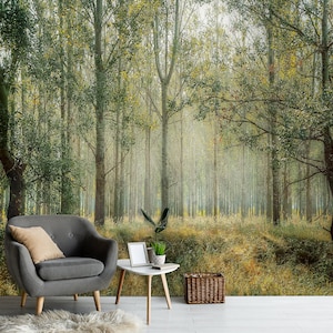 Nature Forest Wall Mural Wallpaper Bedroom Wallpaper Wilderness Trees Wallpaper Office Wall Decor Peel and Stick Forest Wallpaper