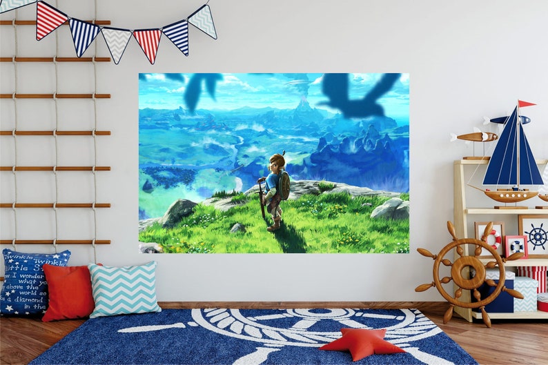 Zelda Wallpaper Fantasy Wall Mural Legend of Zelda Gamer Room Wallpaper Zelda Wall Art Peel and Stick Breath of the Wild Gaming Wallpaper image 2