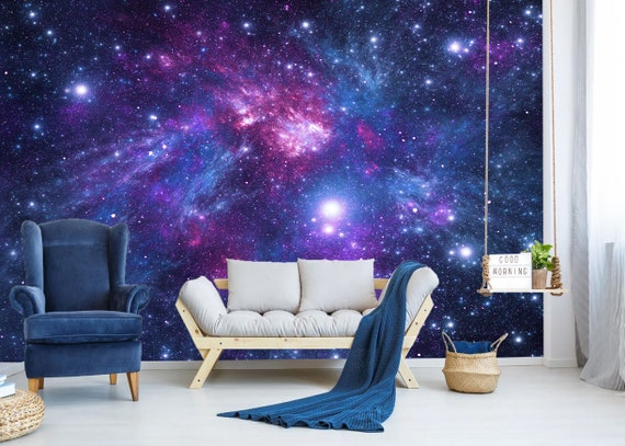 Galaxy Wall Murals Blue-purple Peel and Stick Space Wall Decal Wallpaper  Space Galaxy Print Wallpaper Print Stars Wall Art Space Decal 