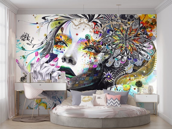 Wandtattoo – Abstraktes Mädchengesicht Mit Wimpern, 57 X 72 Cm, Selbstklebend