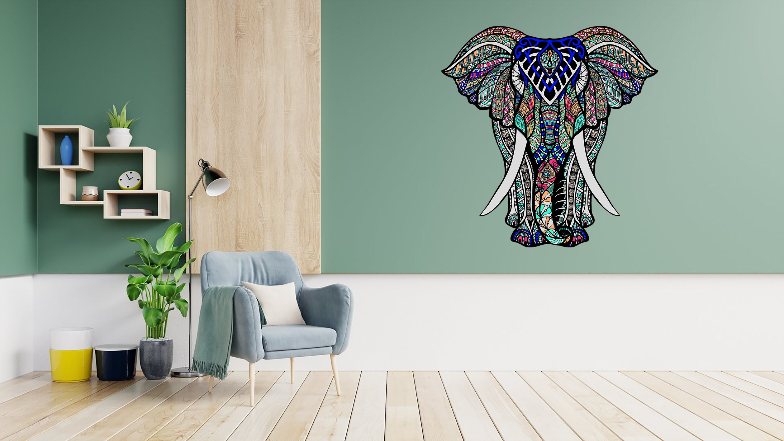 Elephant Decal Elephant Wall Art Colorful Elephant Home Wall Etsy