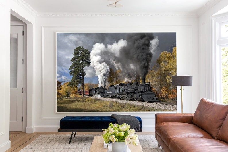 Train Wallpaper Steam Train Mural Large Wall Decal Wallpaper | Etsy