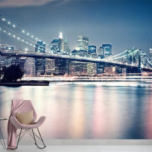 Night City Wallpaper New York City Wall Mural Bedroom Wallpaper Brooklyn Bridge Night Manhattan Cityscape Urban Mural Print