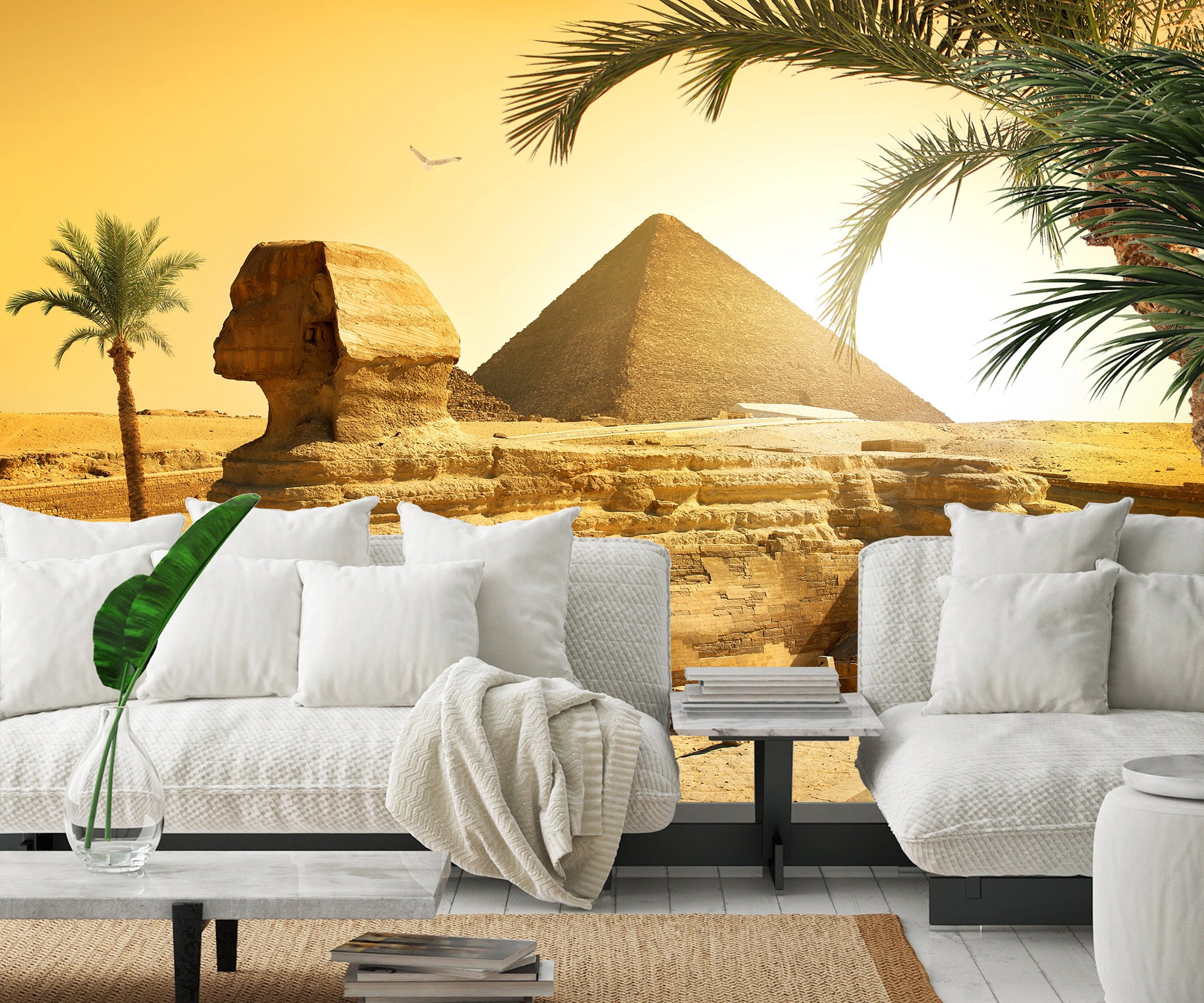 Ägyptisches Wandtattoo – Pyramide & Sphinx Vinyl-Aufkleber (74x142 Cm) Für Wohnzimmer, Büro & Mehr