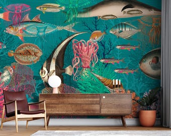Vintage Sea Fish Wallpaper Mural Retro Wall Decor Peel and Stick