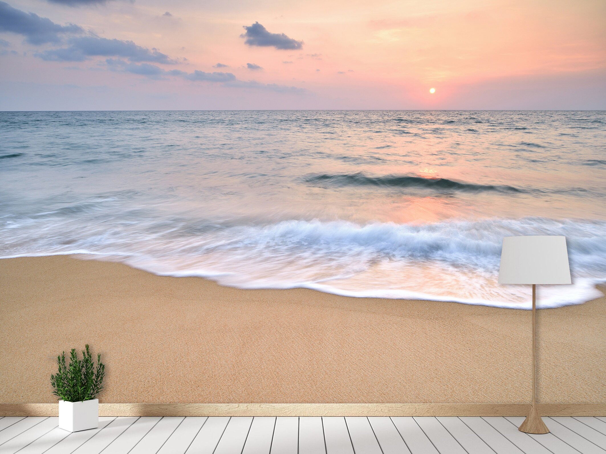Sunset Beach Wallpaper Peel and Stick Coastal Wall Mural Sea Wall Decor ...