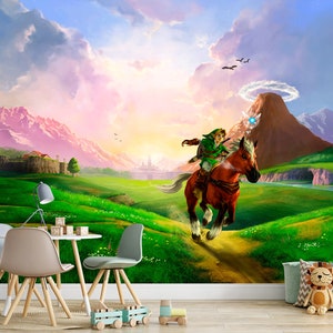 Zelda Wallpaper Zelda Mural Legend of Zelda Vinyl Wallpaper Wall Mural Peel and Stick Kids Playroom Gaming Room Wallpaper Video Game Decor