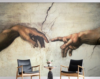 Antique Wall Mural Michelangelo Finger Of God Wallpaper Peel and Stick Bedroom Wallpaper Renaissance Painting Wall Decor Over Bed Wall Paper