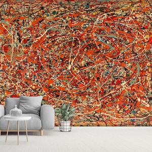 Rot Abstrakte Tapete Wandbild Schälen und Stick Jackson Pollock Expressionismus Kunst Malerei Moderne Wohnkultur Tapete Akzent Wand Papier Druck