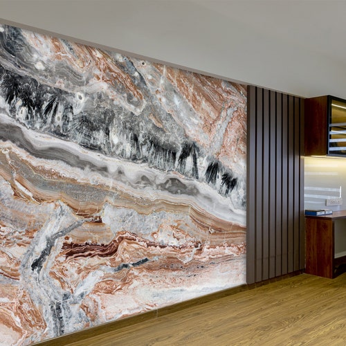 Grey Abstract Marble Peel and Stick Wall Vinyl Mural Wallpaper Etsy