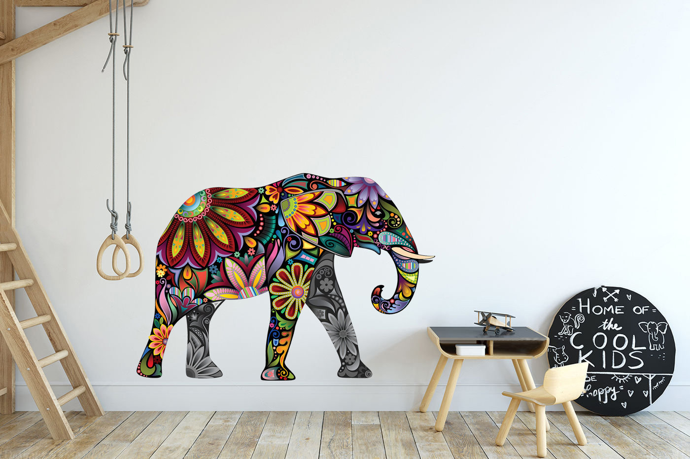 Elephant Decal Elephant Wall Art Colorful Elephant Home Wall Etsy