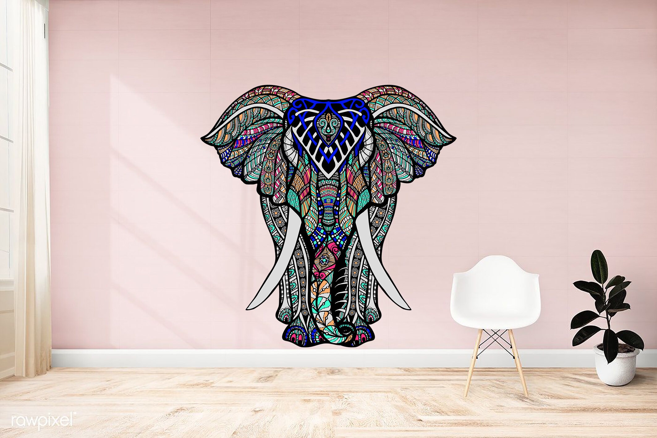 Elephant Decal Elephant Wall Art Colorful Elephant Home Wall Etsy